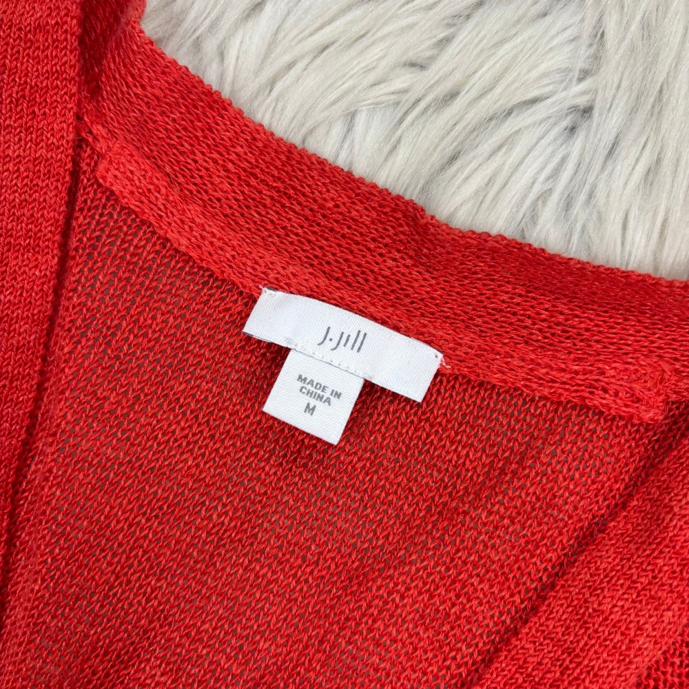 J. Jill Women's M Red Linen Blend Single Button Cardigan Coastal Beach Summer - Picture 4 of 7